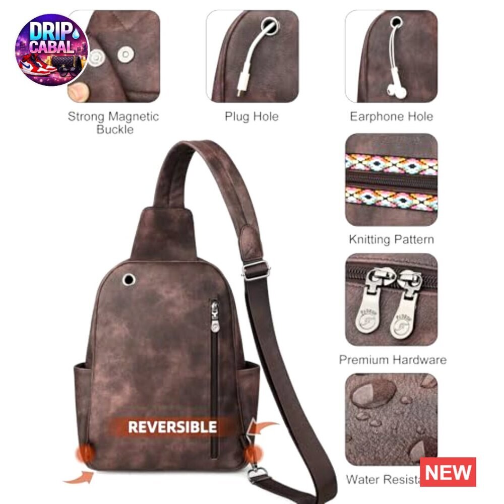 Large Faux Leather Anti-Theft Sling Backpack with RFID Protection - Picture 6 of 6
